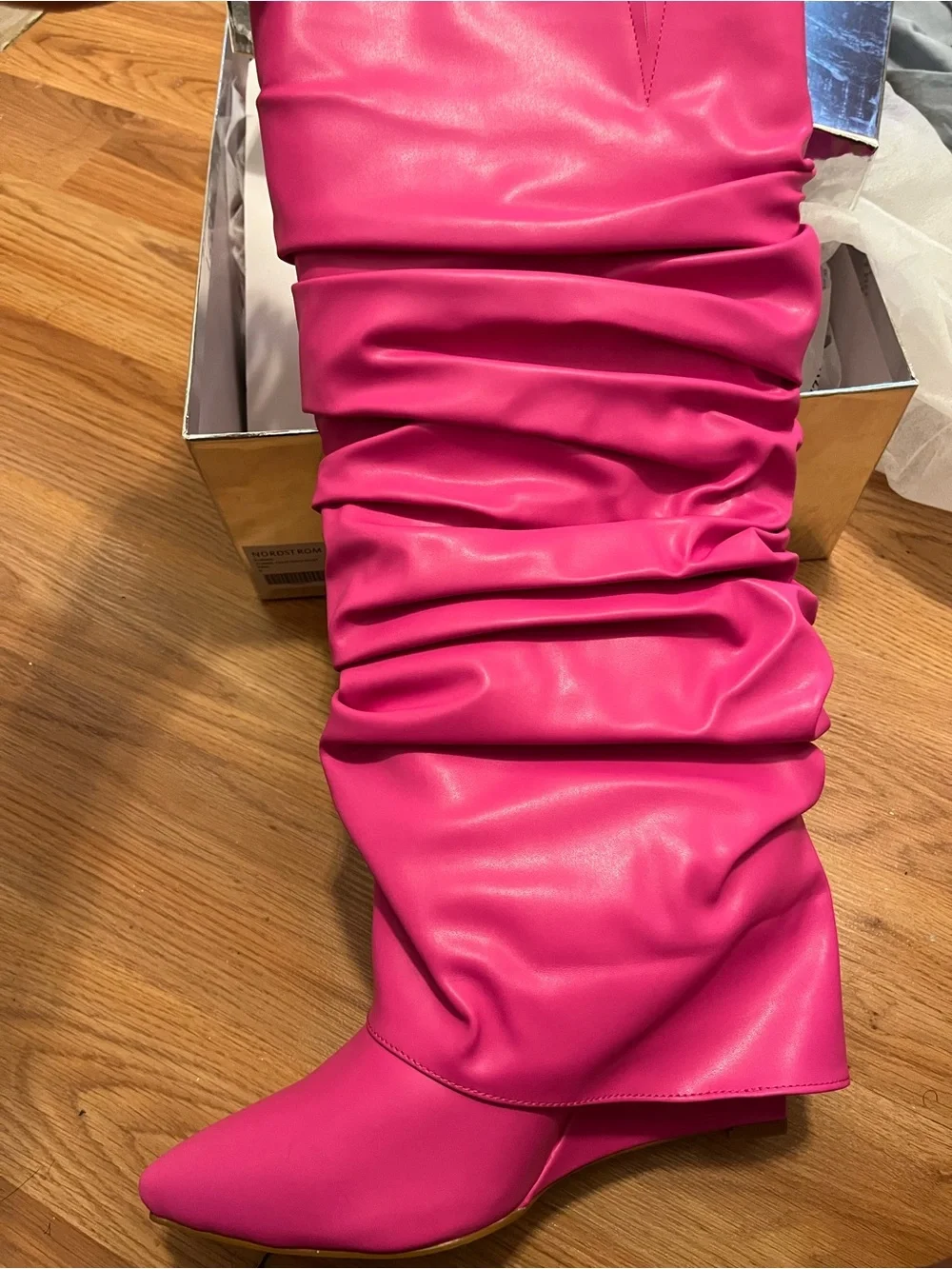 Over-the-Knee Slouch Boots in Hot Pink